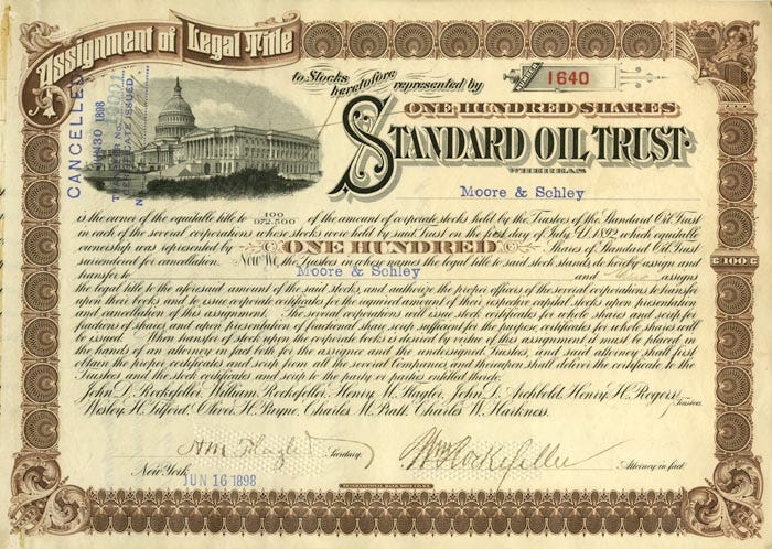 Standard Oil Trust signed by William Rockefeller and Henry Flagler - Stock Certificate