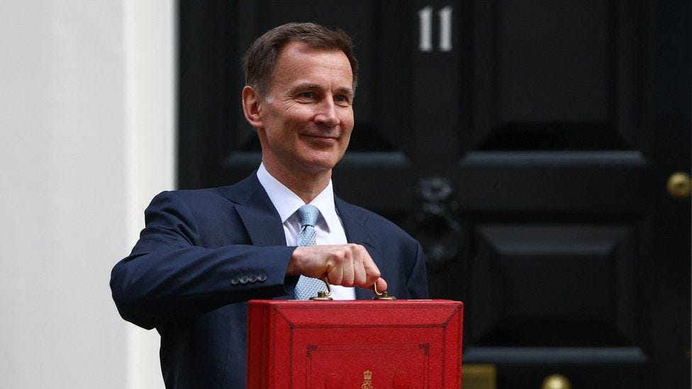 Jeremy Hunt holding his red box outside 11 Downing Street