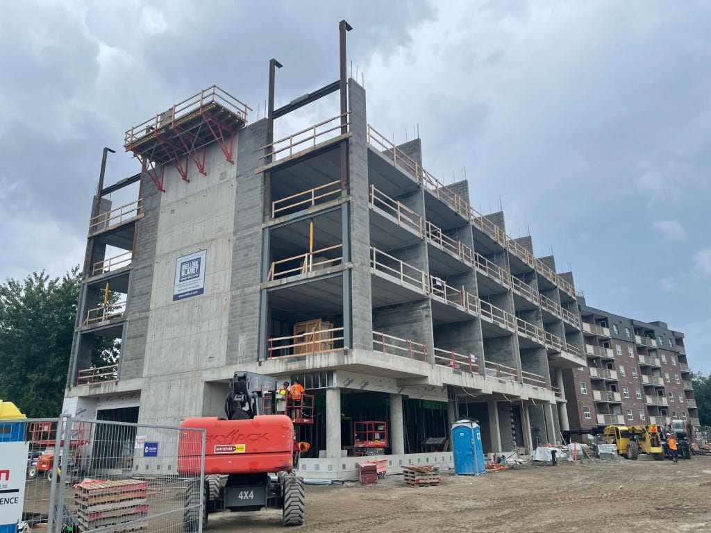 The new 48-unit building under construction at 82 Wilson Ave in Kitchener.