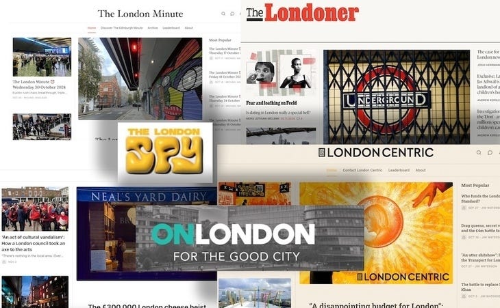 A montage of London website titles