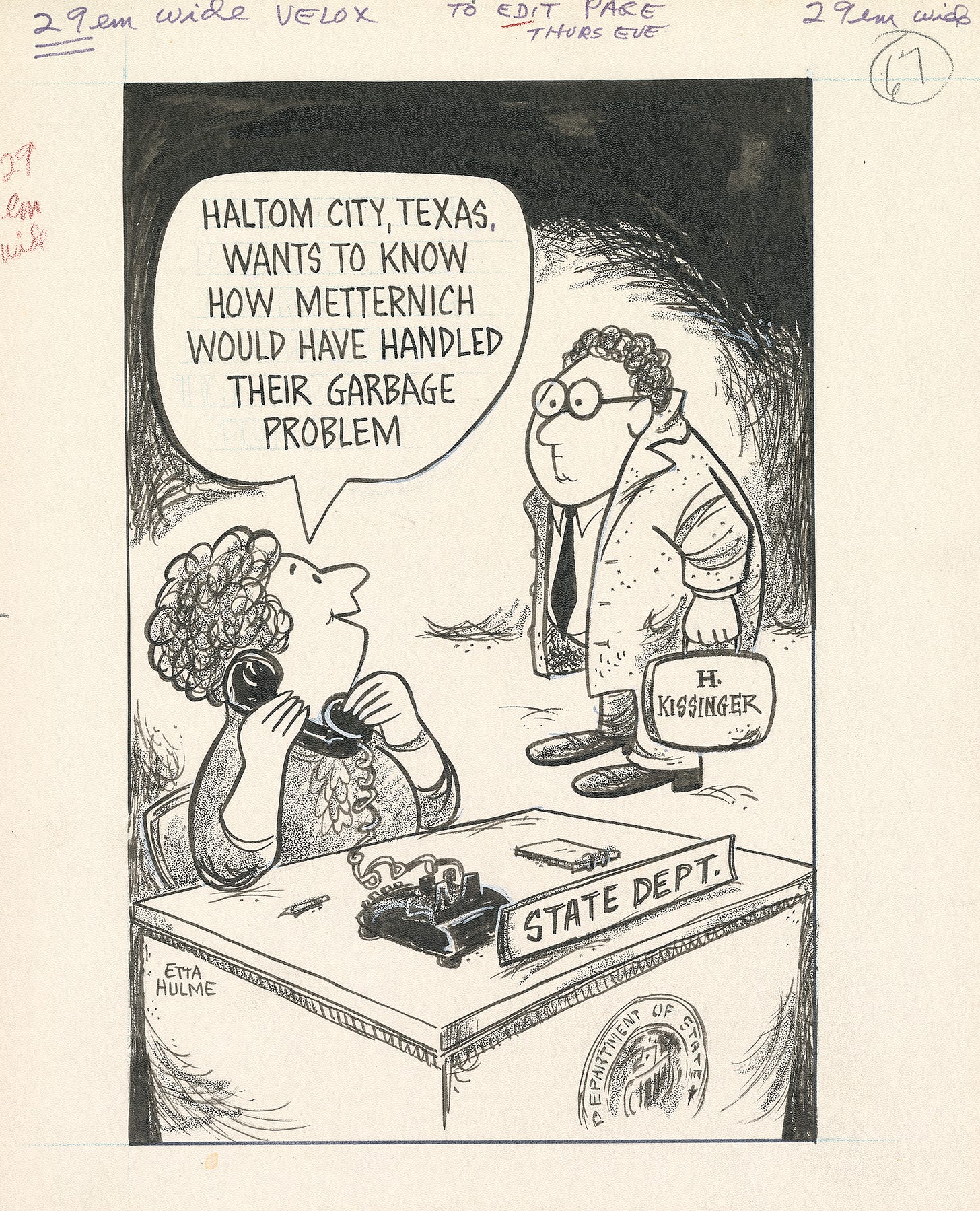 Editorial cartoon from the Etta Hulme Papers