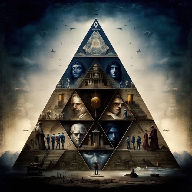 “A hierarchical pyramid of ego with a secret society of powerful people at its top.”