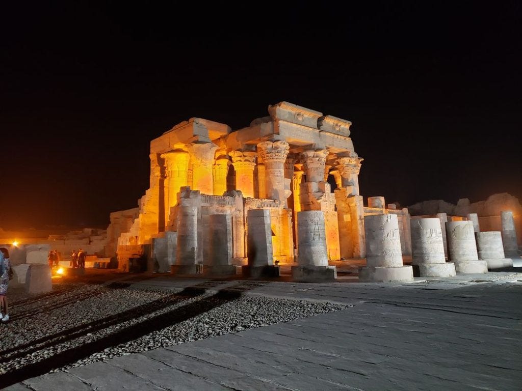 Kom Ombo Temple at night is one of the feaures on a Nile cruise itinerary
