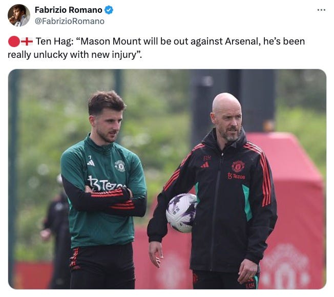 A Fabrizio Romano tweet on Mason Mount's latest injury