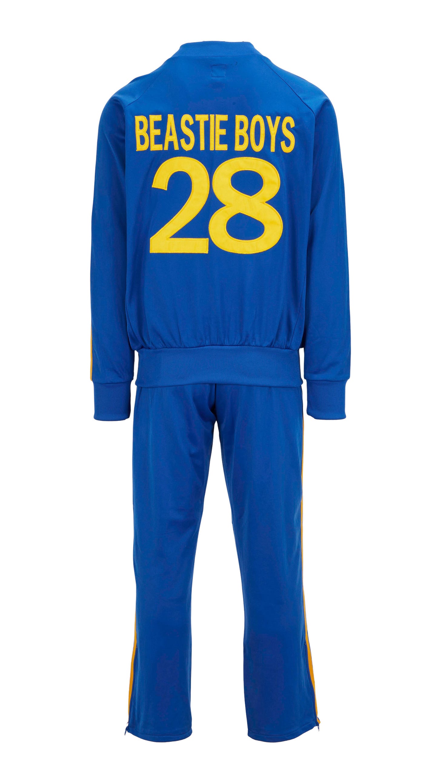 a blue tracksuit with the number 28 on the back