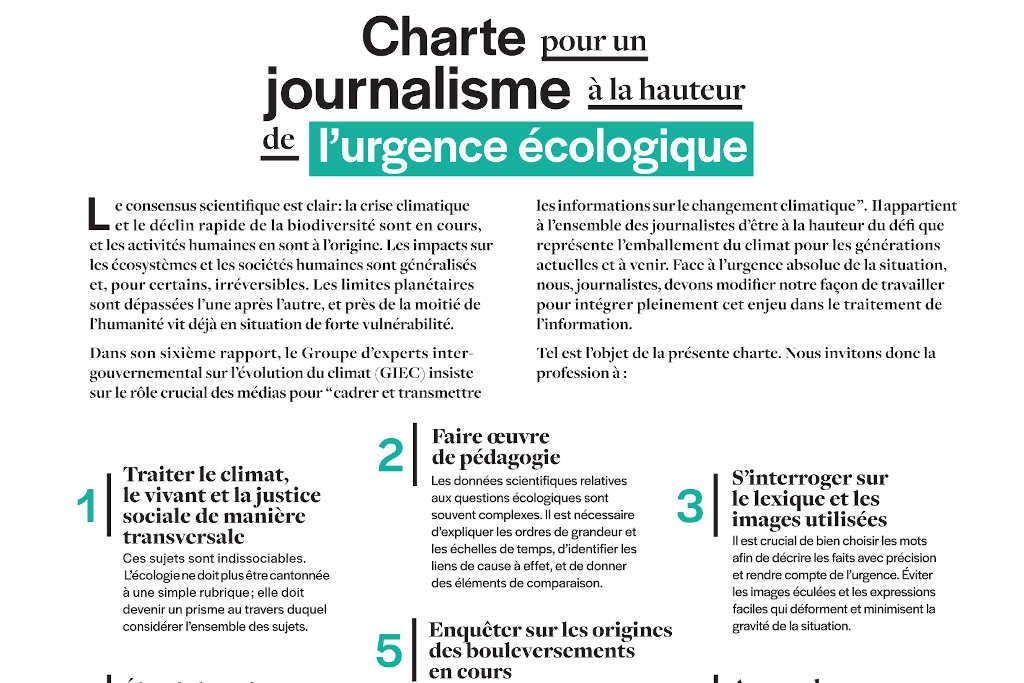 Charte pour un journalisme à la hauteur de l'urgence écologique