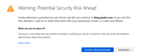 Browser warning of a risky website.