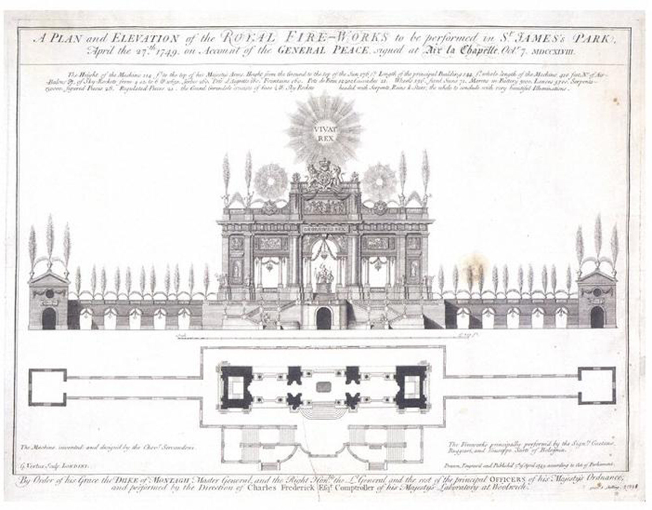 Architectural drawing of the fireworks 'machine' 1749