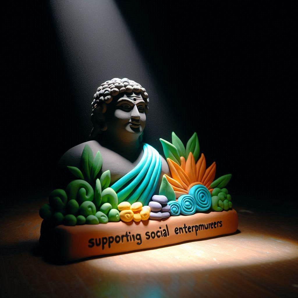 Ashoka Supporting Social Enterprunership - in Claymation  - Using bright colours - minimalist image - Smooth Image - with 3d Effects with light projecting from the top in a dark room