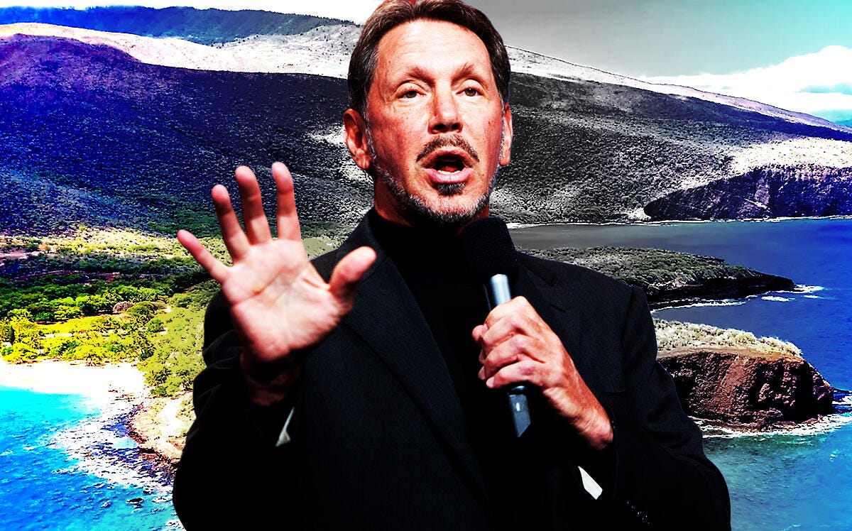 Larry Ellison and Hawaii's Lanai island (Oracle PR Hartmann Studios, CC BY 2.0/via Wikimedia Commons, iStock)