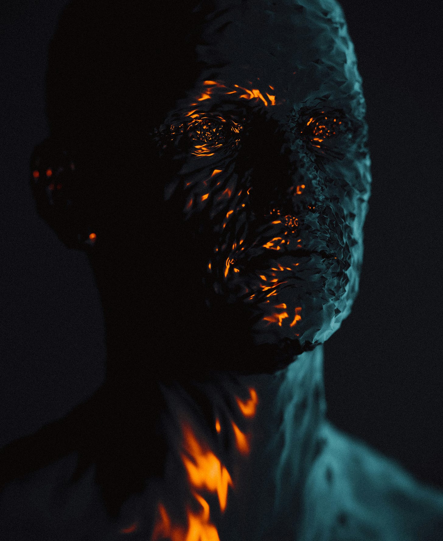 dark humanoid figure set against a dark background.