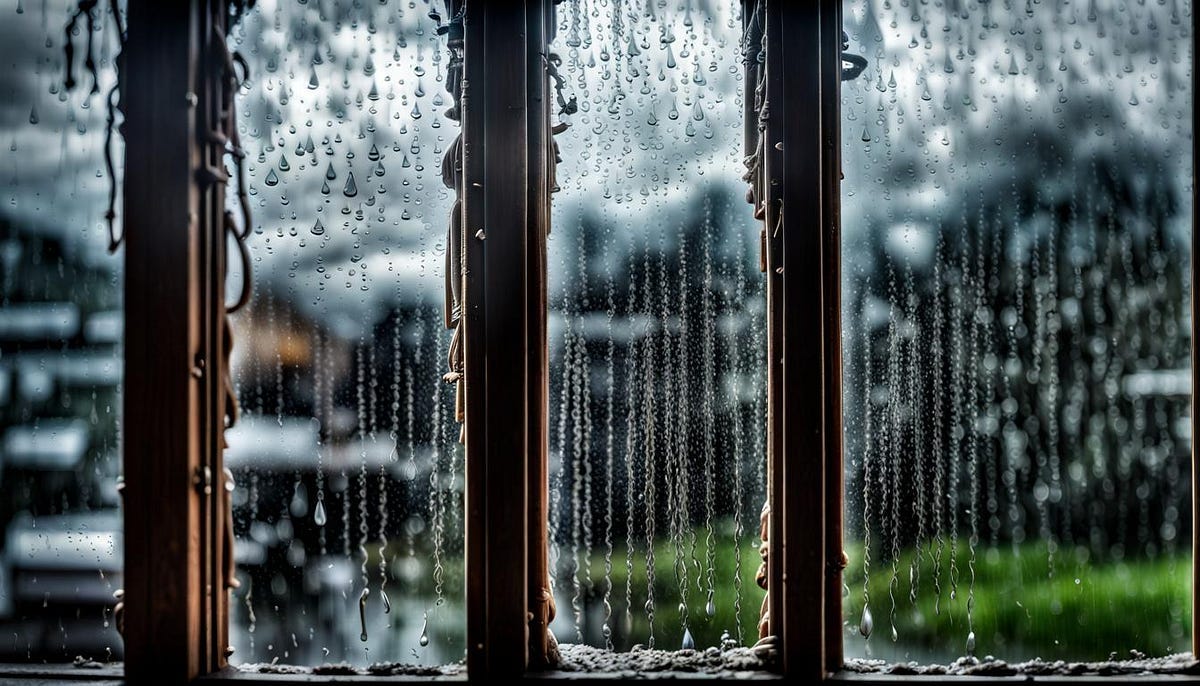 heavy rain viewed through a window intricate details,