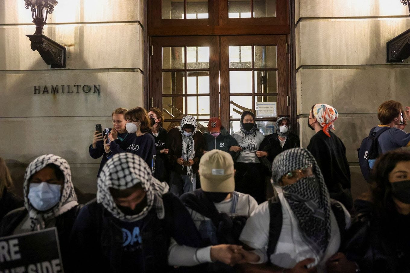 Students barricaded themselves in a building near the Columbia campus’s South Lawn. (Caitlin Ochs/Reuters)