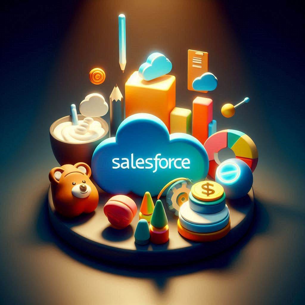 Salesforce  - Claymation - Using bright colours - minimalist image - Smooth Image - with 3d Effects with light projecting from the top in a dark room