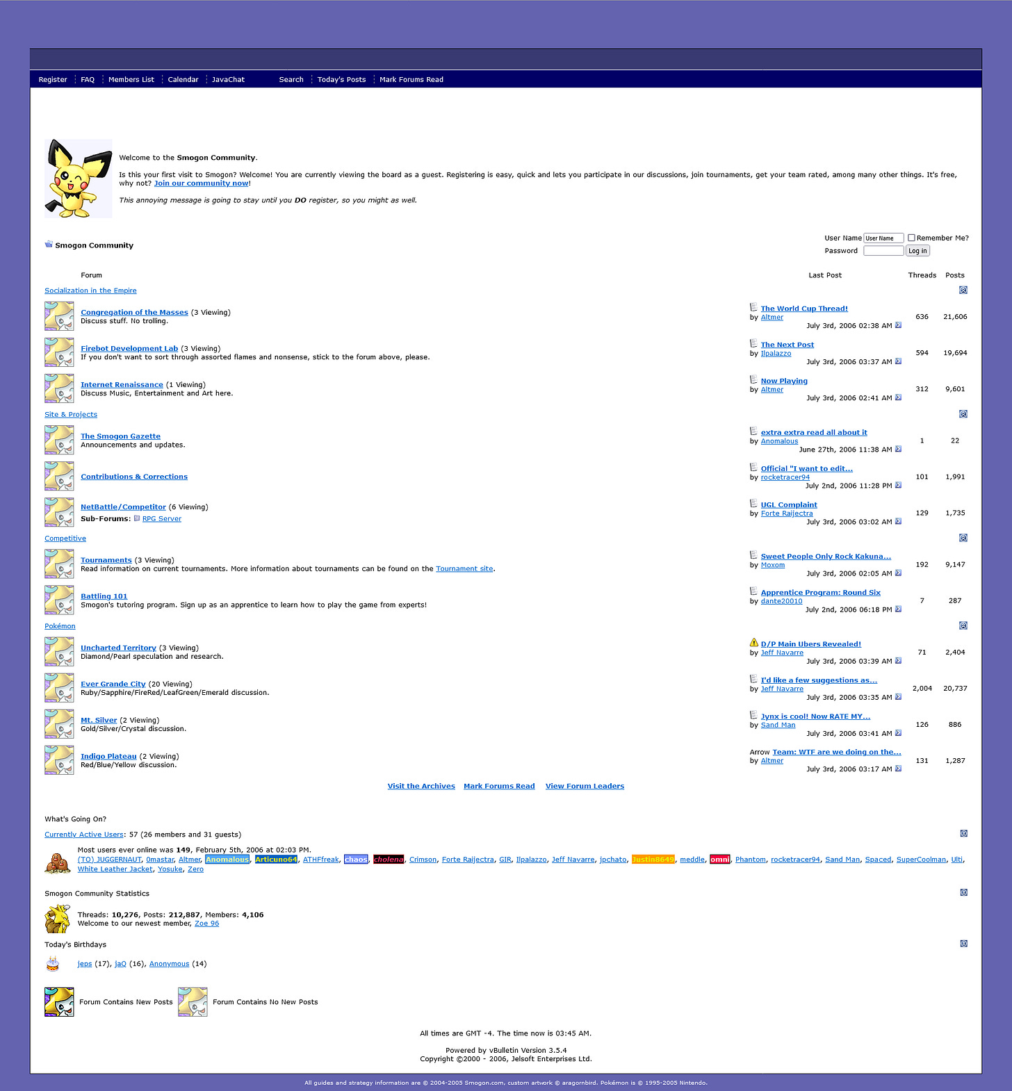 Smogon forums in July 2006