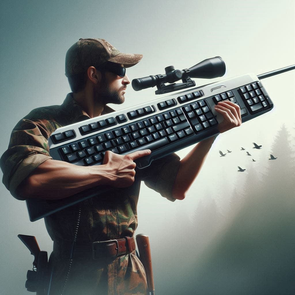 Man holding a keyboard-gun hybrid