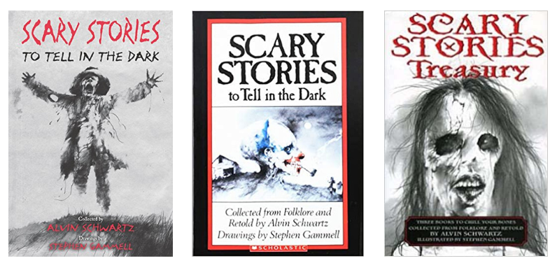 Three versions of the Scary Stories to Tell in the Dark coverr