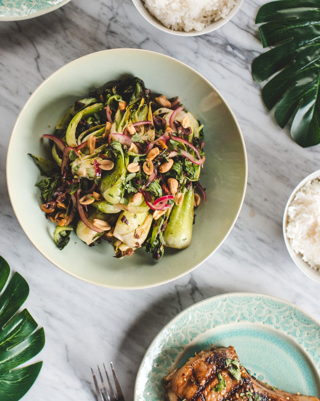 charred baby bok choy with pickled red onions and peanut vinaigrette gluten free food blog my bf is gf