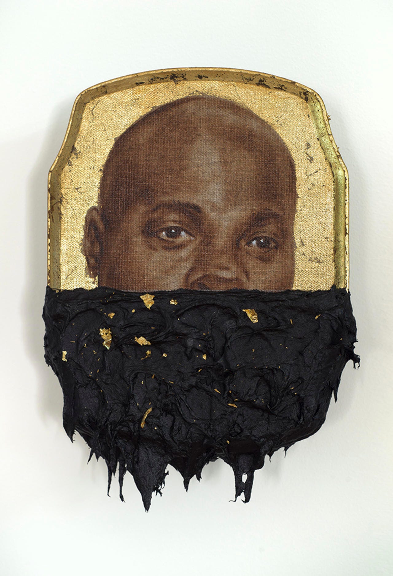 Titus Kaphar; "Jerome IV," 2014; oil, gold leaf and tar on wood panel; ©Titus Kaphar. (Image courtesy of the artist and the Jack Shainman Gallery, New York)