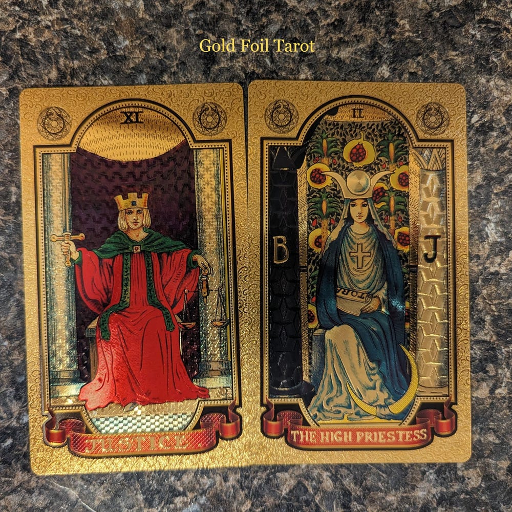 Justice and High Priestess Tarot Cards