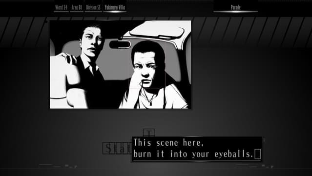 image from the silver case, two detectives watch a house burn while one says "This scene here, burn it into your eyeballs"