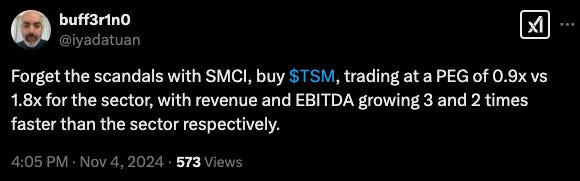 twitter post recommending TSM back in november 2024