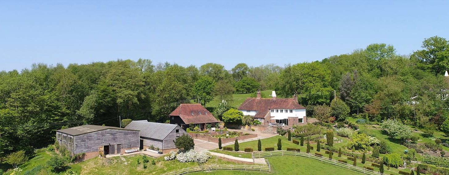 houses and barns in a country garden