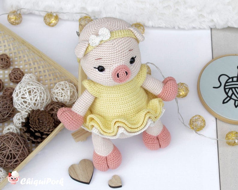 Cute Pig Crochet Pattern, Piggy Amigurumi pattern pdf tutorial Bella the piggy image 4