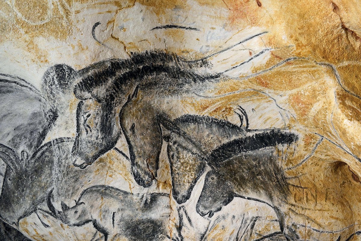 A detail of the prehistoric wall paintings in the replica Chauvet cave Carole Fritz A detail of the prehistoric wall paintings in the replica Chauvet cave Carole Fritz