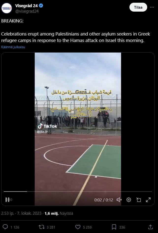 Kreikkalaisesta pakolaisleiristä levinnyt TikTok video paljastaa kuinka muslimien tuen HAMAS:lle.