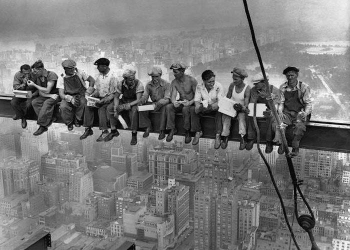 Lunch atop a Skyscraper (New York Construction Workers Lunching on a Crossbeam), photograph by Charles C. Ebbets