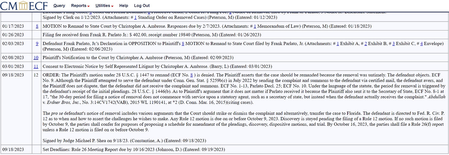 "ORDER: The Plaintiff's motion under 28 U.S.C. § 1447 to remand is denied."