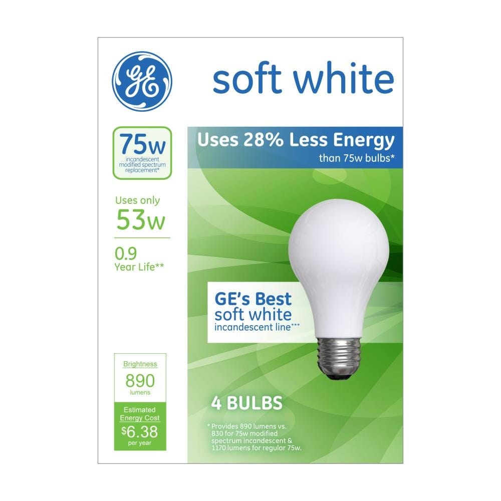 GE Classic 75-Watt EQ A19 Soft White Medium Base (e-26) Dimmable Light Bulb  (4-Pack)