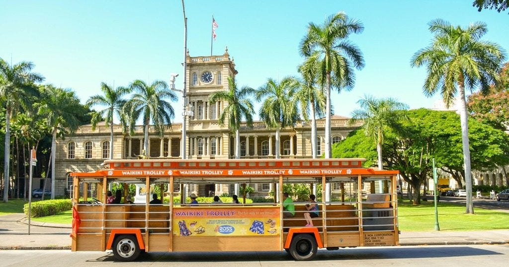 The trolley in Waikiki is a great way to ge around if you are over 50