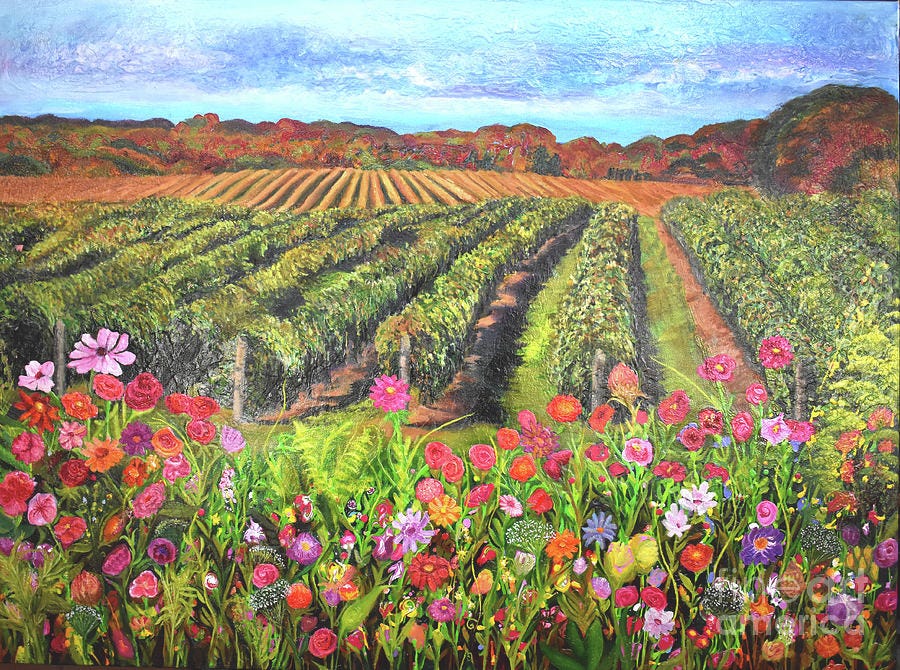 Flower Painting - Lake Erie Vineyard Revised by Anne Cameron Cutri