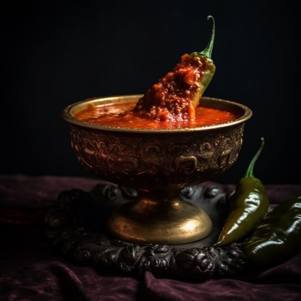 Midjourney image of the Holy Grail filled with chili