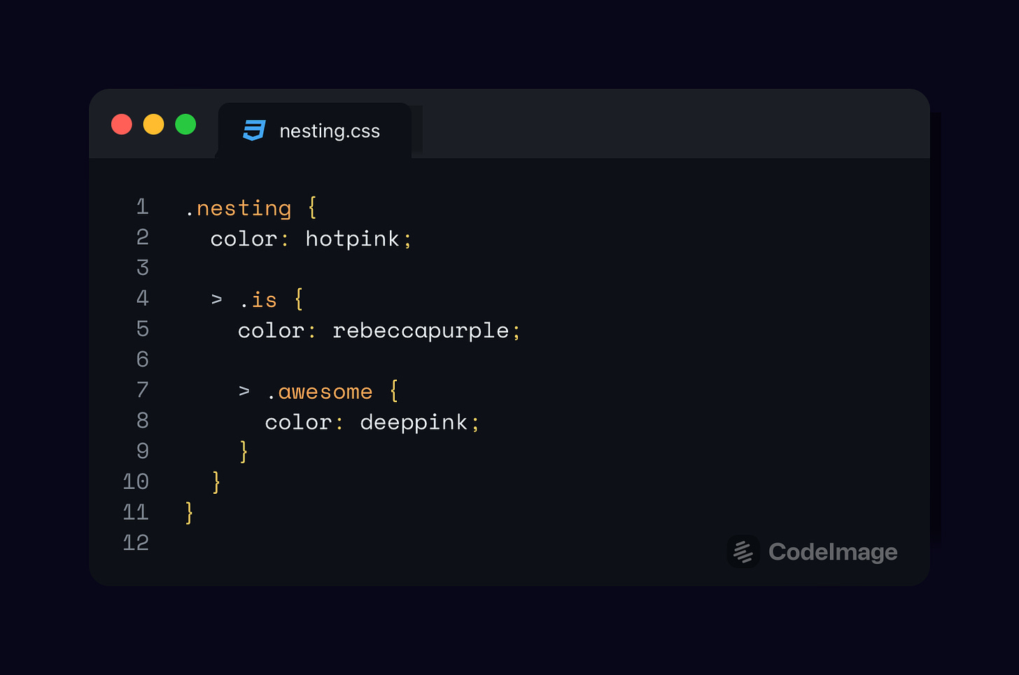 CSS Nesting code example