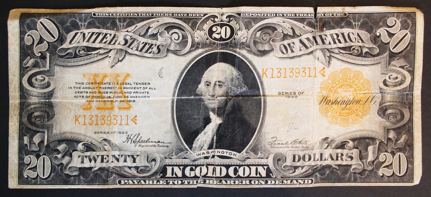 $20 Gold Certificate, 1922, Front