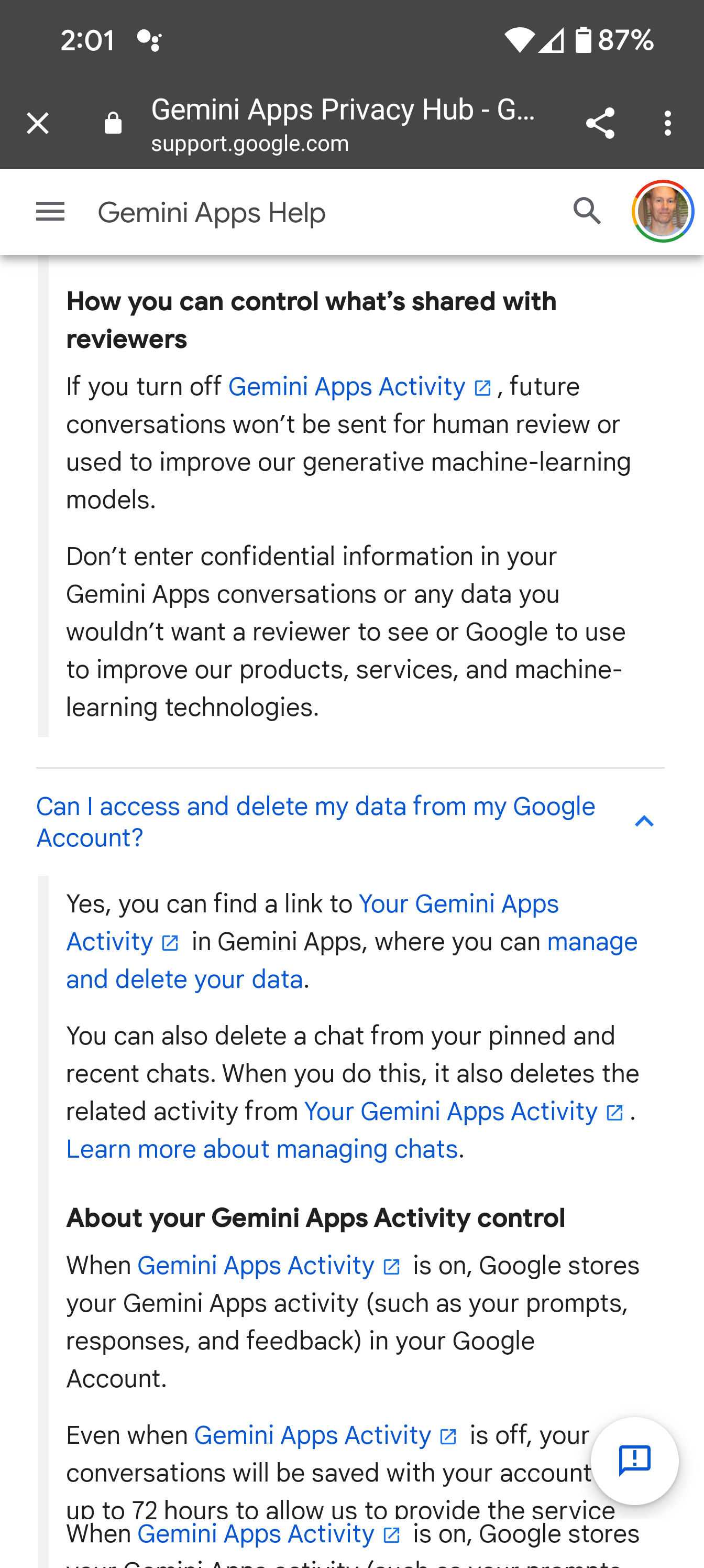 Gemini apps Privacy Hub