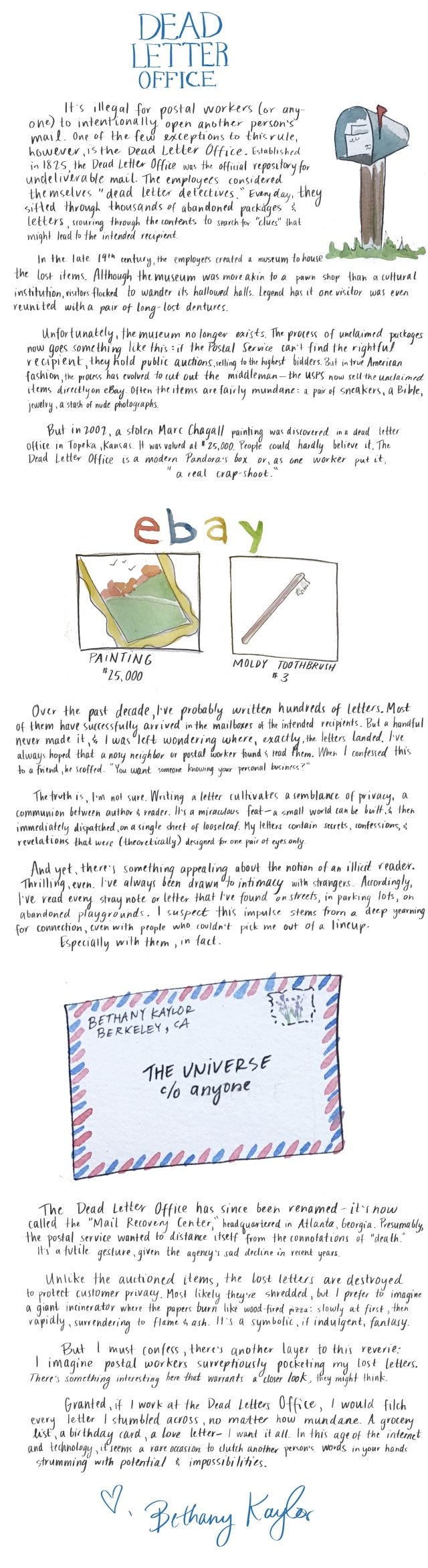 Dead Letter Office, an illustrated newsletter by Bethany Kaylor