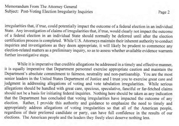 November 9th, 2020, Response from US Attorney General Barr to US Attorney McSwain and other reports from within the chain of command of the US Department of Justice - Part 2