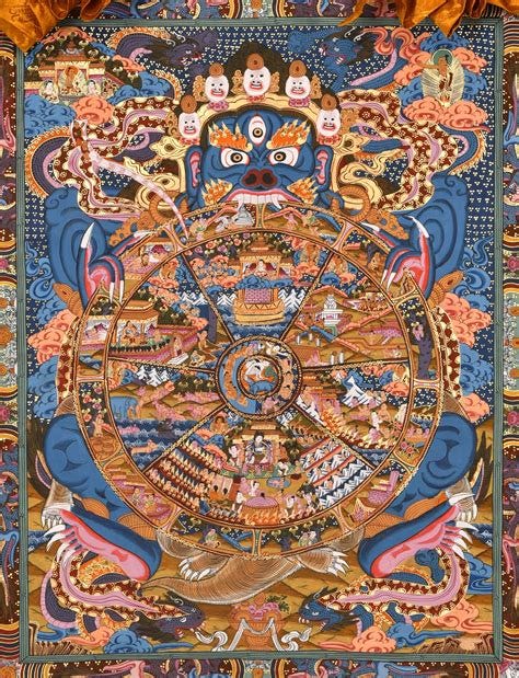 Tibetan Buddhist Wheel of Life, also known as The Wheel of Transmigration