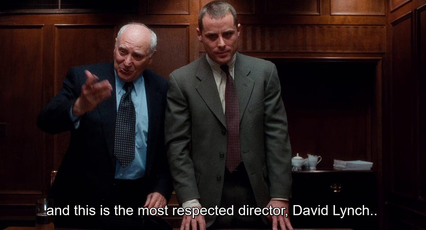 May be an image of 2 people and text that says ''and this is the most respected director, David Lynch..'