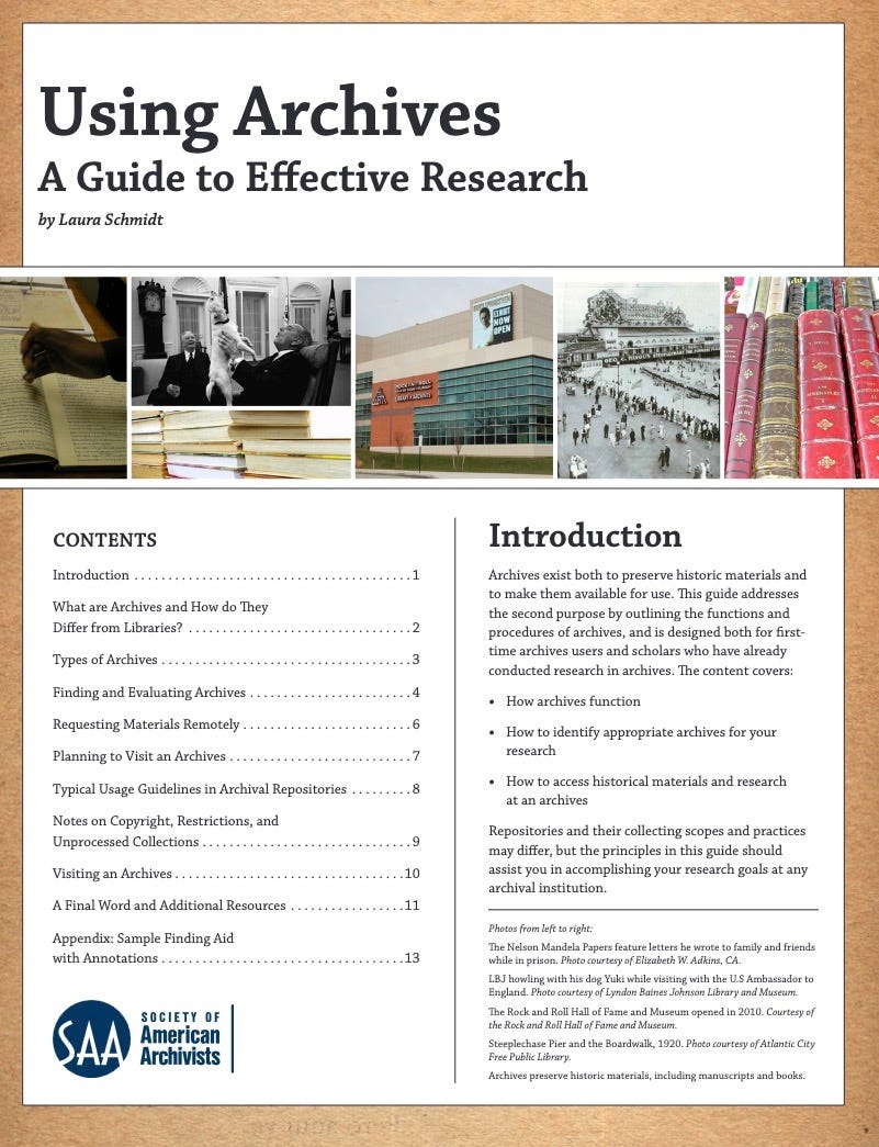Cover of the Using Archives: A guide to effective research showing text and images