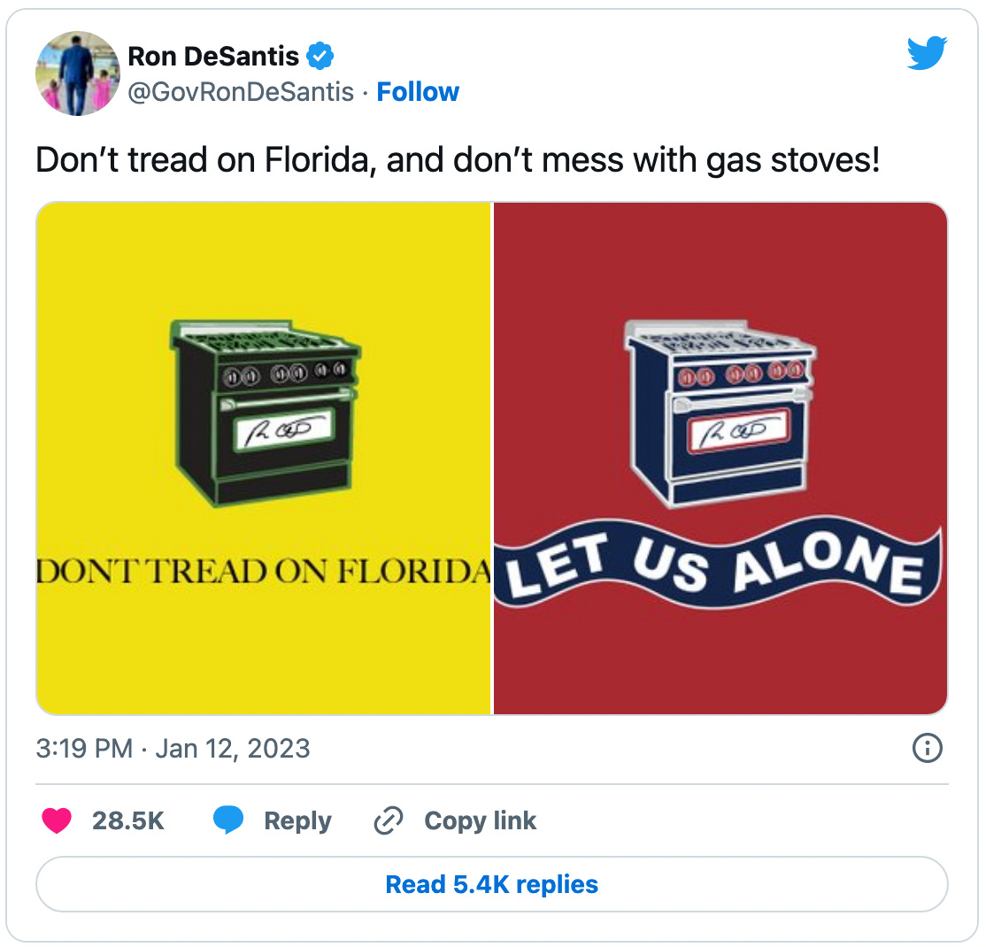 Ron DeSantis tweet: Don't tread on Florida, and don't mess with gas stoves!