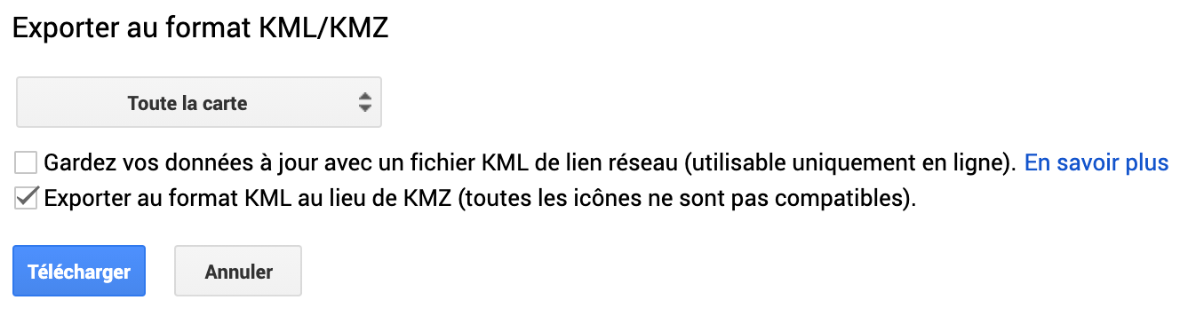Exportation KMZ depuis GoogleMap Exportation KMZ depuis GoogleMap
