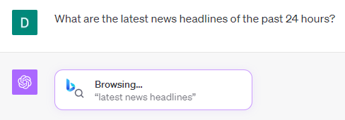 Asking Browse with Bing about the latest news in the last 24 hours