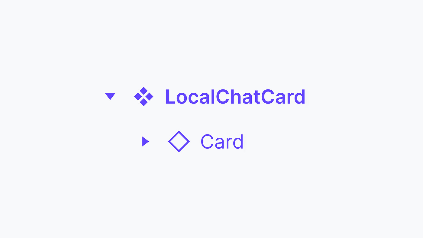 A Figma layer called LocalChatCard with a nested instance of Card