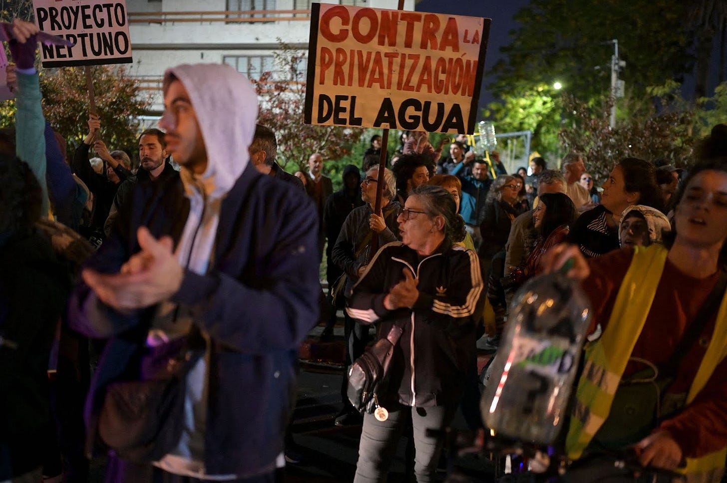 People protesting against higher levels of salt in tap water in Montevideo on May 15, 2023.