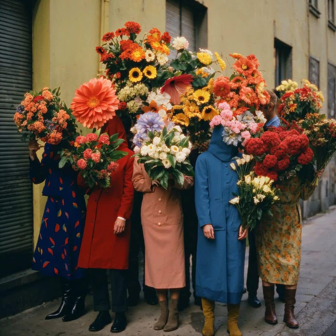 May be an image of 4 people, overcoat and flower